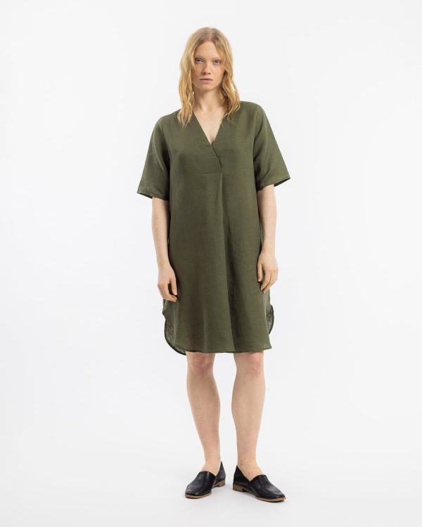 Kaftan Kleid Leinen Mix - Oliv Mode – Bild 2