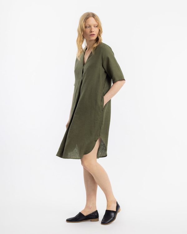 Kaftan Kleid Leinen Mix - Oliv Mode – Bild 3