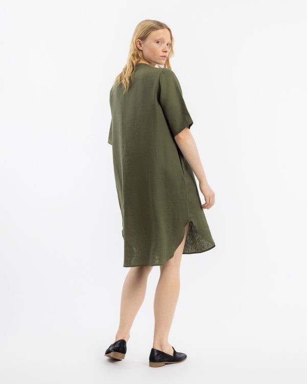 Kaftan Kleid Leinen Mix - Oliv Mode – Bild 4